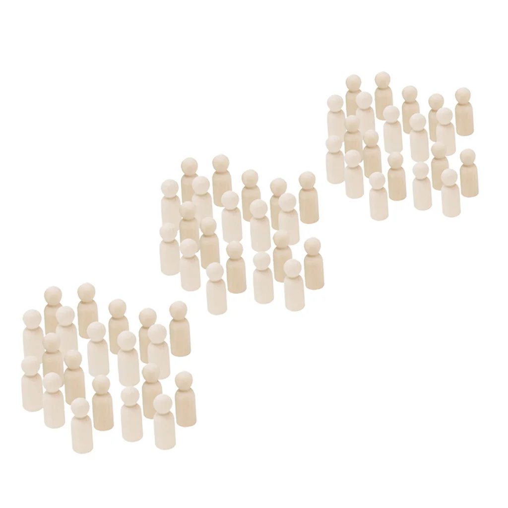 60 Pieces 35/43/55mm Unfinished Wooden Peg Doll Natural Wooden Man Shape DIY Craft Dolls Wedding Party Decoration, Cake Toppers