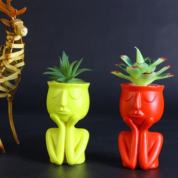 

Character Style Flower Pot Desktop Vase Resin Succulents Plant Pot Abstract Human Face Flower Holder Home Decoration 4 colors