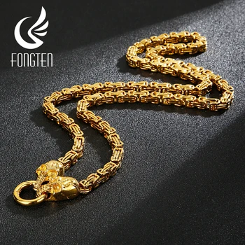 

Fongten Skull Charm Box Link Chain Men Necklace Gothic Stainless Steel Punk Long Chain Fashion Male Jewelry
