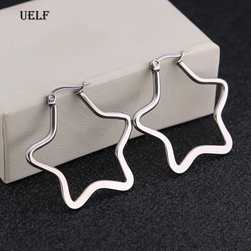 Uelf, серьги-кольца со звездами для женщин, золотые, серебряные, Huggie, обручи, серьги, минималистичные ювелирные изделия из нержавеющей стали