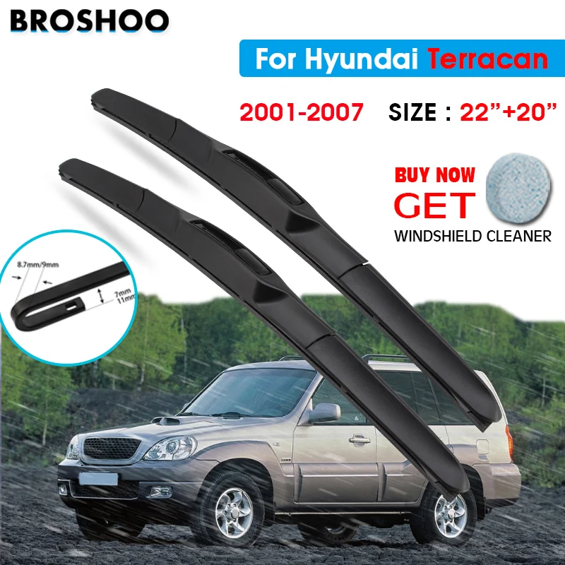 

Car Wiper Blade For Hyundai Terracan 22"+20" 2001-2007 Auto Windscreen Windshield Wipers Blades Window Wash Fit U Hook Arms