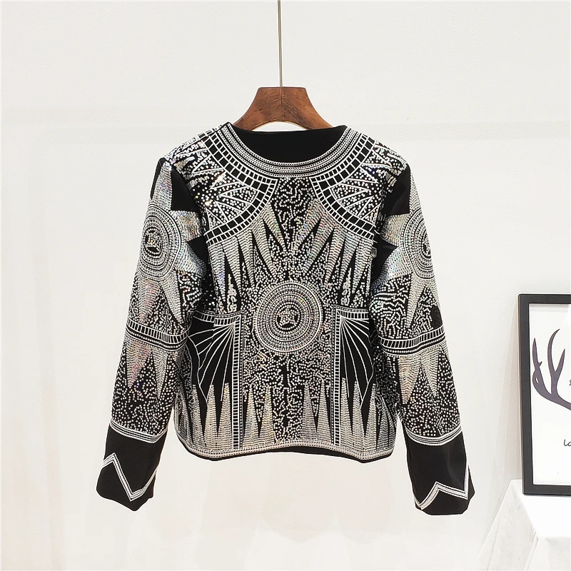 Promo  Luxury Beading Jackets Colorful Rhinestones New Womens Long Sleeve 2019 Autumn New Star Women's Bom
