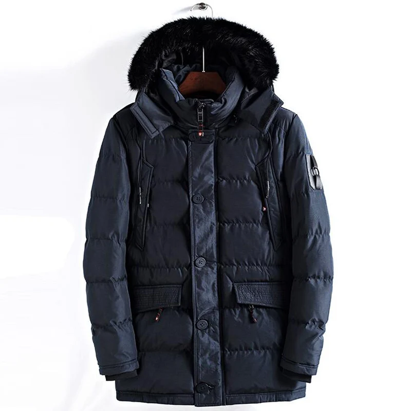 Зимнее меховое пальто утепленная Длинная Куртка мужская верхняя одежда ветровка сохраняющая тепло ветрозащитная парка Casaco Masculino Мужское пальто с карманами - Цвет: 8825 navy