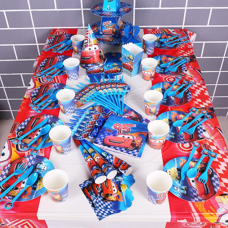 Disney McQueen tema Cars conjunto de suministros para fiesta tema chico fiesta de cumpleaños decoración de la fiesta de la familia suministros de baño para bebé hermoso coches