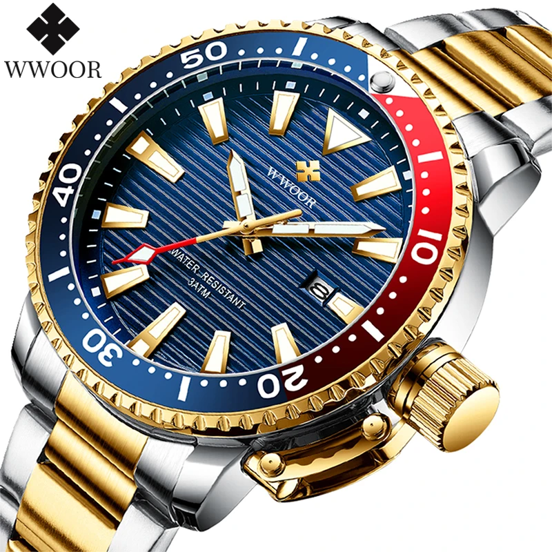 WWOOR 2020 New Arrival Men Watches Top Brand Luxury Business Sports Quartz Wrist Watch Male Full Steel Waterproof Luminous Clock afbeelding