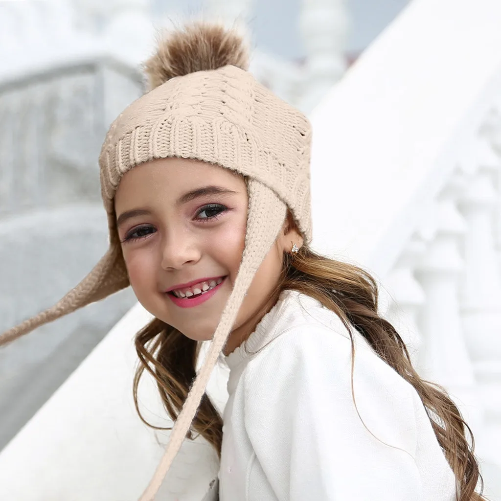 Cute Toddler Kids Hats Girls Baby Winter Warm Accessories Toddler Kids Baby Boys Girls Warm Crochet Knit Earflap Hat Beanie Cap