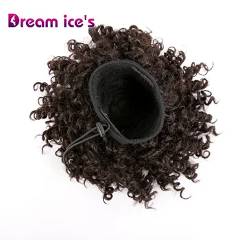 

Dream ice's synthetic short bouncy curly drawstring ponytail with clips in hair extensions fake high puff hair bun small wigs