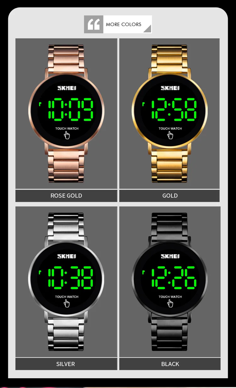 SKMEI Men Quartz Watch Touch Screen LED Light Display Fashion Digital Watch 3bar Waterproof Stainless Steel Strap Montre Homme