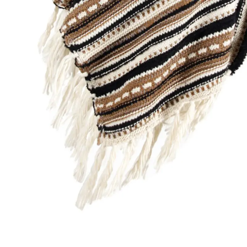 Пончо Накидки для женщин зимние теплые Boho полосатые шали с кисточками Вязаная кашемировая шаль модный элегантный свитер