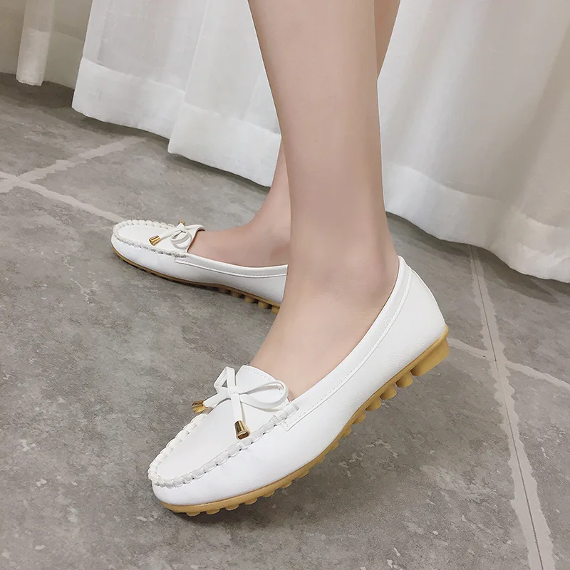 

Shallow Mouth Single Shoes Women's 2018 Korean-style New Style Bow Rubber Sole round Flat Mom Shoes Nurse Students WOMEN'S Shoes