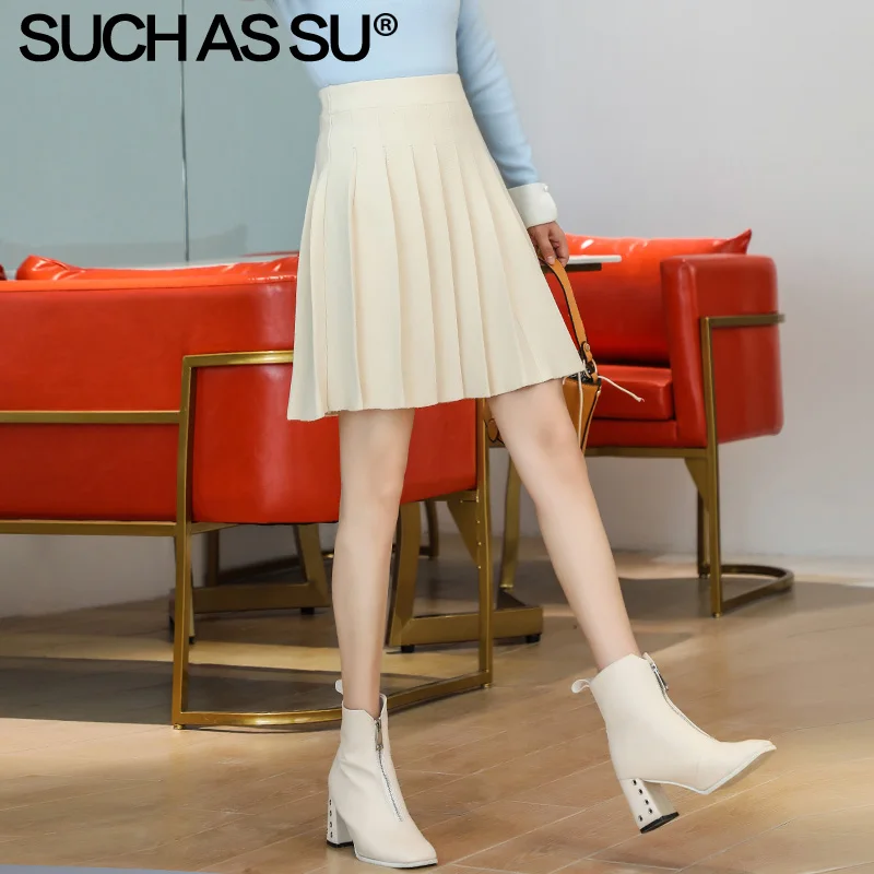 Apricot Skirt Новинка, 5 цветов, вязаная короткая женская юбка, Осень-зима, плиссированная юбка, эластичная талия, мини, Повседневная пикантная юбка-пачка - Цвет: Apricot Skirt