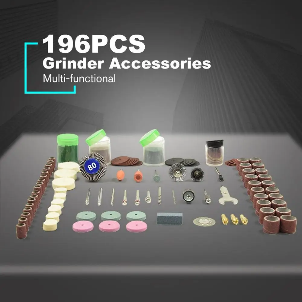 

196pcs Rotary Power Tool Set Mini Drill Grinder Polishing Kit Felt Wheel Accessories Cutting Disc Wood Work Drilling Bit