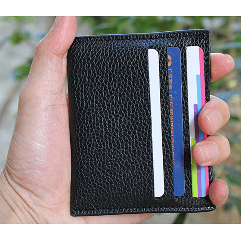 

Solid Black Color PU Leather ID Card Holder Thin Light Bank Credit Card Wallet Multi Slot Slim Card Case