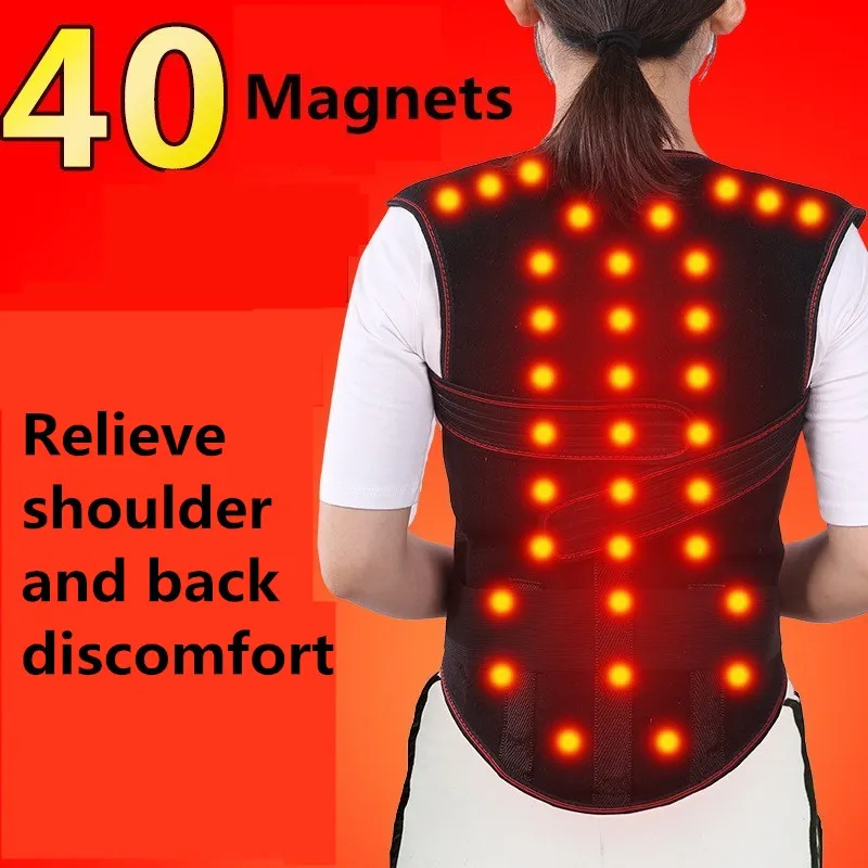 Tourmaline Self-heating Magnetic Therapy Belt Waist Support Shoulders Vest Waistcoat Warm Back Pain Treatment - Color: 40magnets