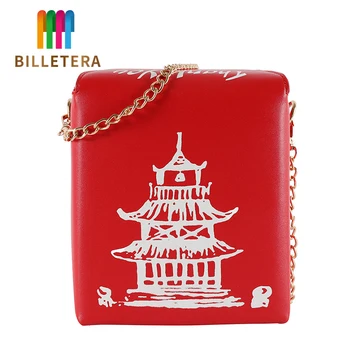 

Chinese Style Box Tower Print Pu Leather Ladies Handbag Novelty Cute Women Girl Shoulder Bags Messenger Bag For Women Totes Bag