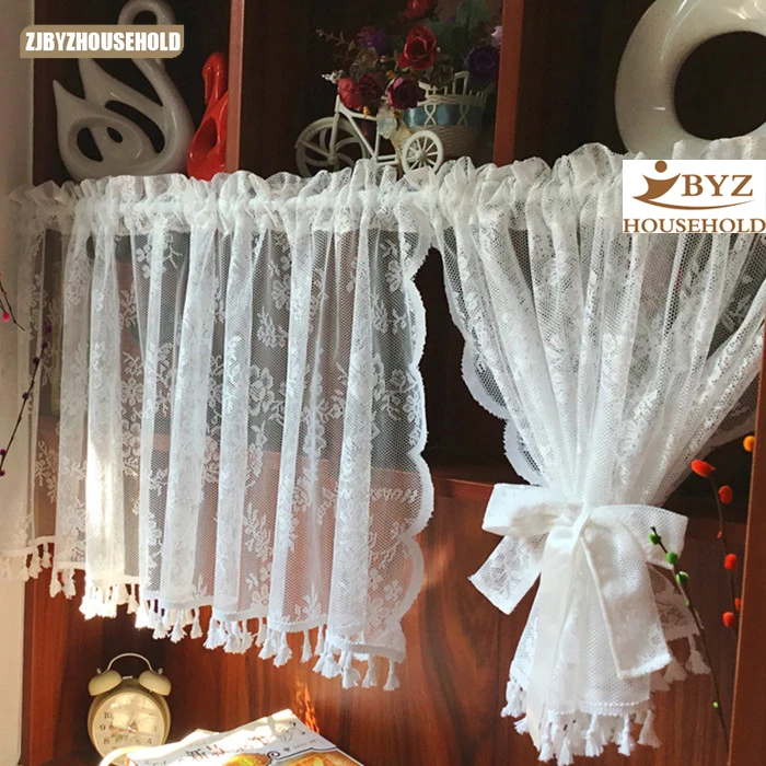 Tulle Curtains Short Cabinets Pocket Sheer-Yarn Cafe Kitchen White for Finished Floating