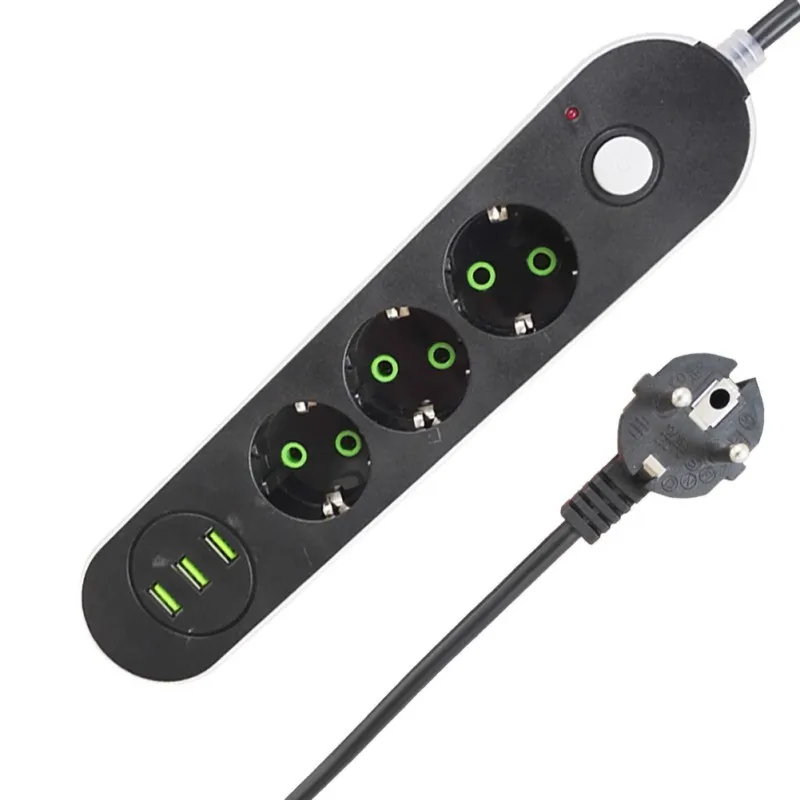 Стандарт ЕС Блок питания 3 розетки 10 А 250 в 3 быстрое зарядное устройство USB 5 в 2,1 а разъем зарядного устройства