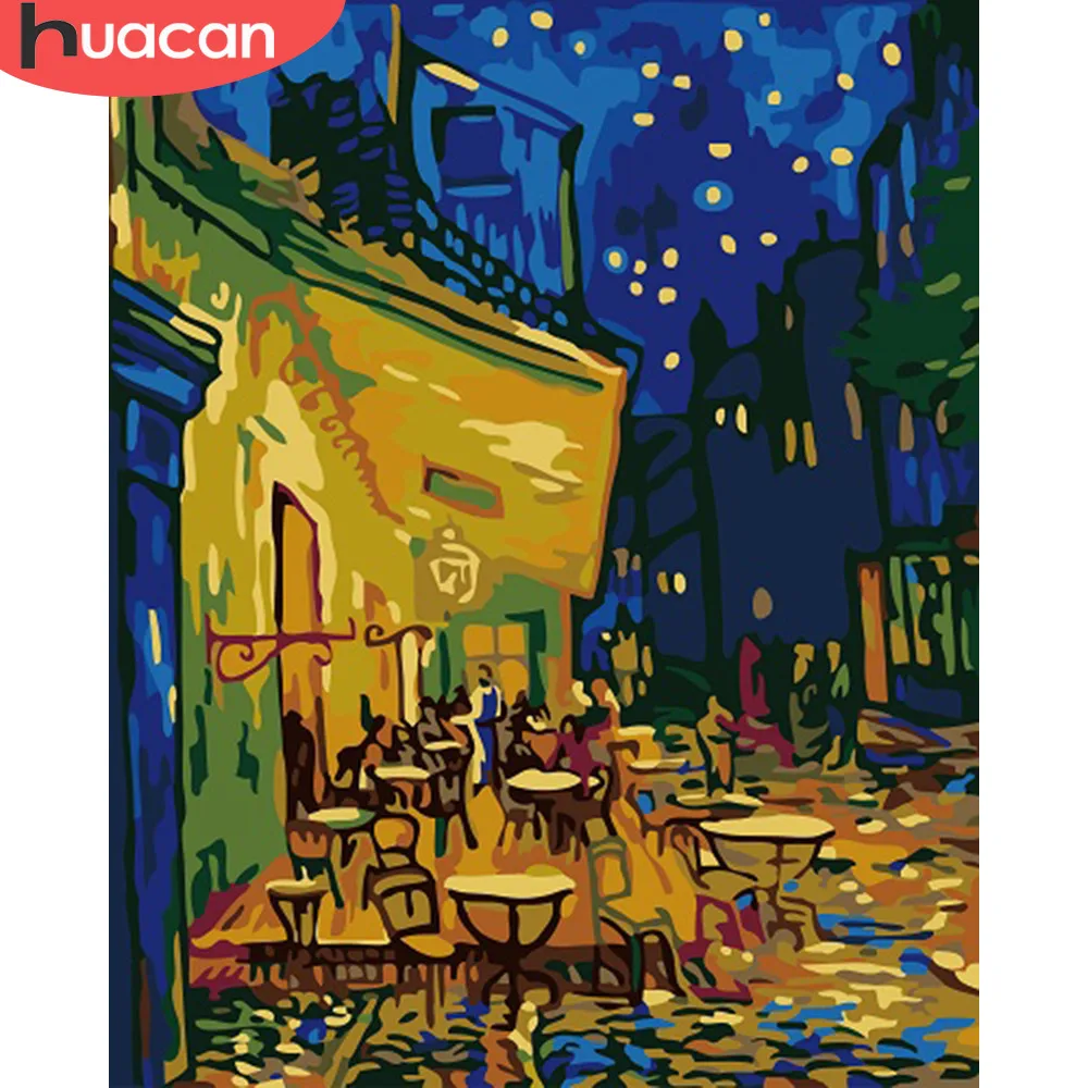 

HUACAN DIY Pictures By Numbers Coffee Scenery Kits Drawing Canvas HandPainted Oil Painting By Number Cafe Landscape Home Decor