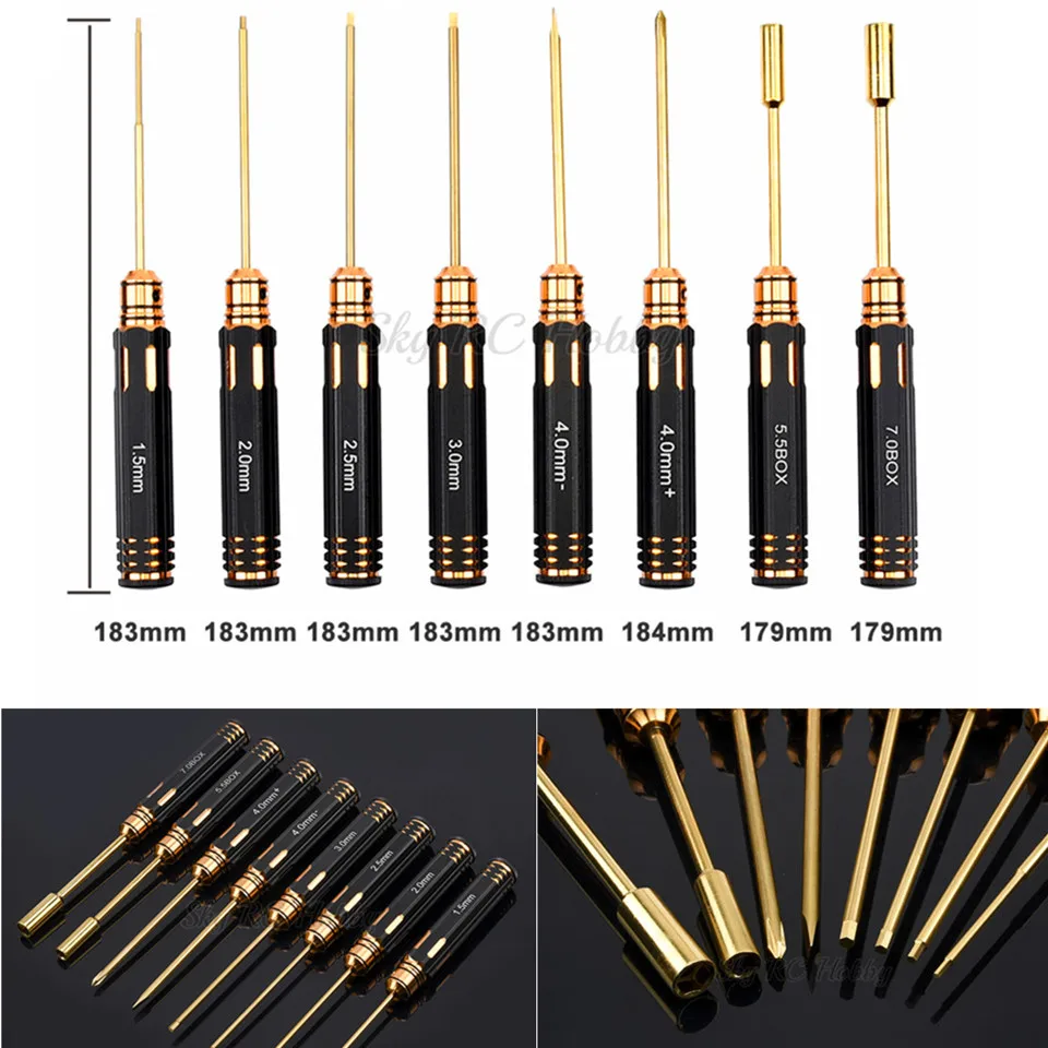 8PCS 1.5/2.0/2.5/3.0/4.0/5.5/7.0mm Titanium Hexagon Screwdriver Socket Driver Nut Wrench Tool Set for RC Model Car SCX10 TRX-4