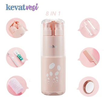 

5/8 In 1 Toothbrush Cup Portable Toothbrush Holder with Mirror Comb Travel Bottle Waterproof Storage Box Travel Accessories Set