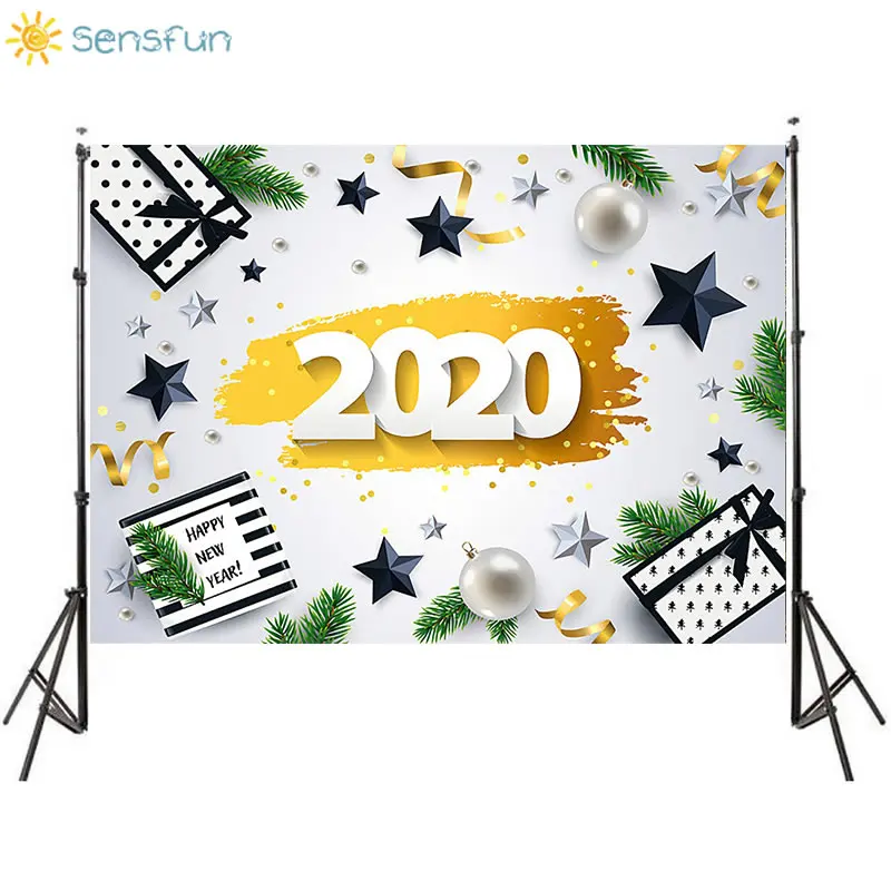 

Sensfun Happy New Year Backdrop 2020 Pentagram Gift Home Hecoration Photographic Backgrounds For Photo Studio Photocall 7x5FT