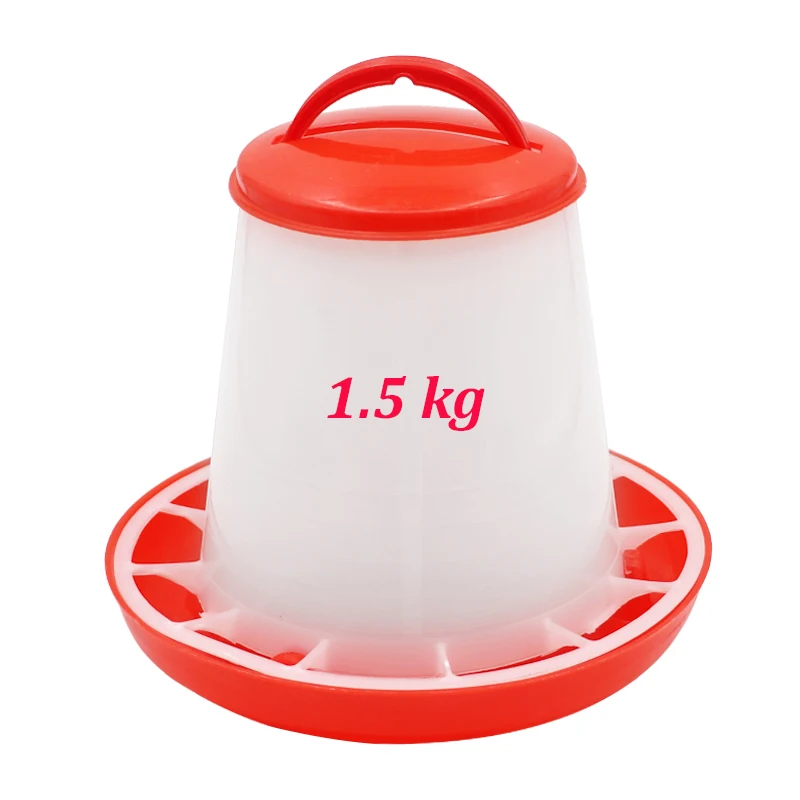 Cubo alimentador de pollos de 1,5 kg, herramientas de alimentación de alimentos para aves de corral, tapa de gallina y pollos, suministros de riego de alimentación con mango