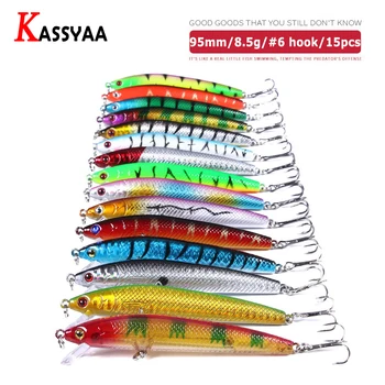 

15pcs/bag Hard Fishing Lures Kit 95mm 8.5g Minnow Plastic Swimbait #6 Fishhooks Pencil Pesca Stream Wobblers For Pike Fishing