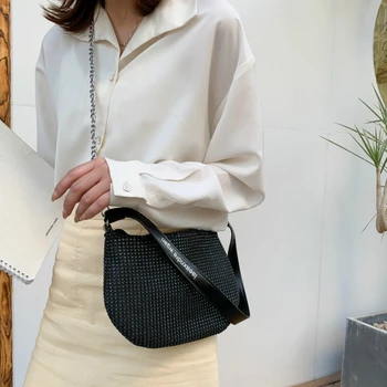 

Bling Diamonds Evening Party Bag Women Soft Pillow Tote Bag Handbags Single Shoulder Dinner Party Clutch Purse Channels Handbags