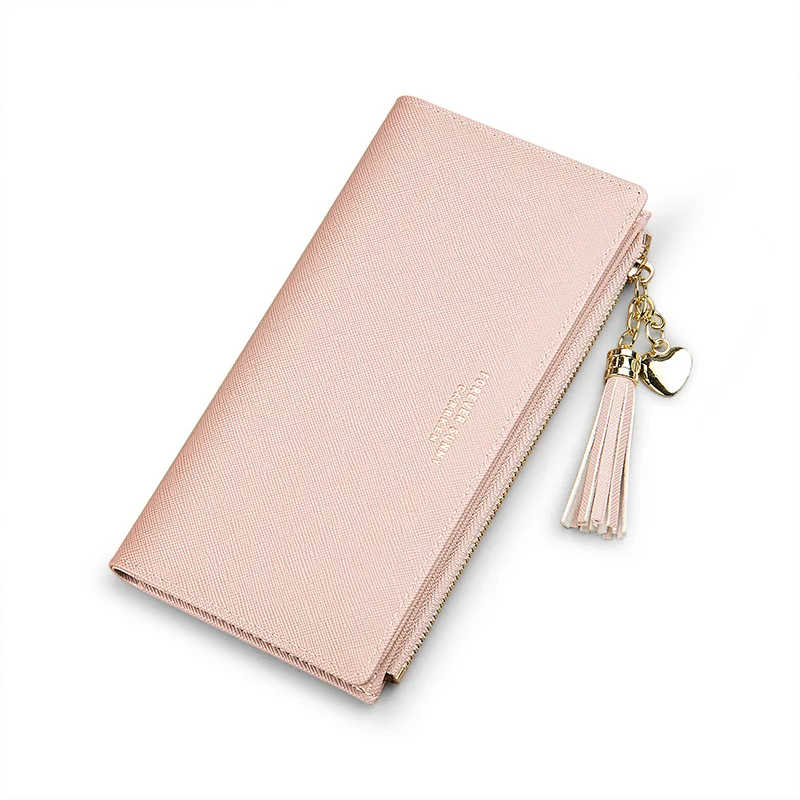Pink Женский кошелек с кисточками, длинный милый кожаный кошелек с кисточками, женские кошельки на молнии, Женский кошелек, клатч, Cartera Mujer - Цвет: Pink