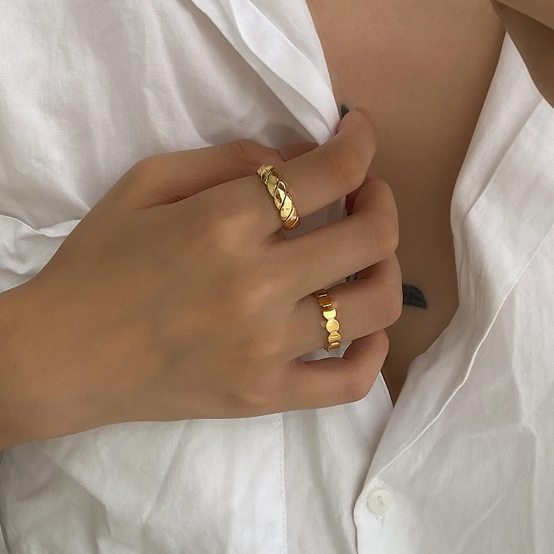 Peri'sBox Gold Silver Color Linked Circle Rings Round Geometric Rings for Women Minimalist Stacking Rings Adjustable 2020 Trendy - Image 3