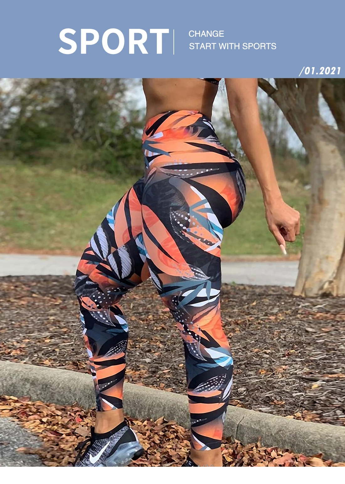 brown leggings Fitness Women long Leggings Fashion Yellow leaves Print High Waist Elastic Push Up Ankle Length Leggings thigh highs