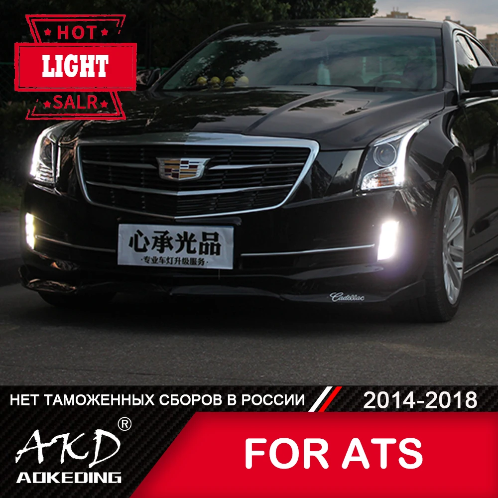 AKD 캐딜락 ATS L 헤드라이트용 전면 램프, 2014-2018 LED H7 Bi Xenon 전구 어셈블리 업그레이드, 동적 신호 자동차 액세서리, 2 개