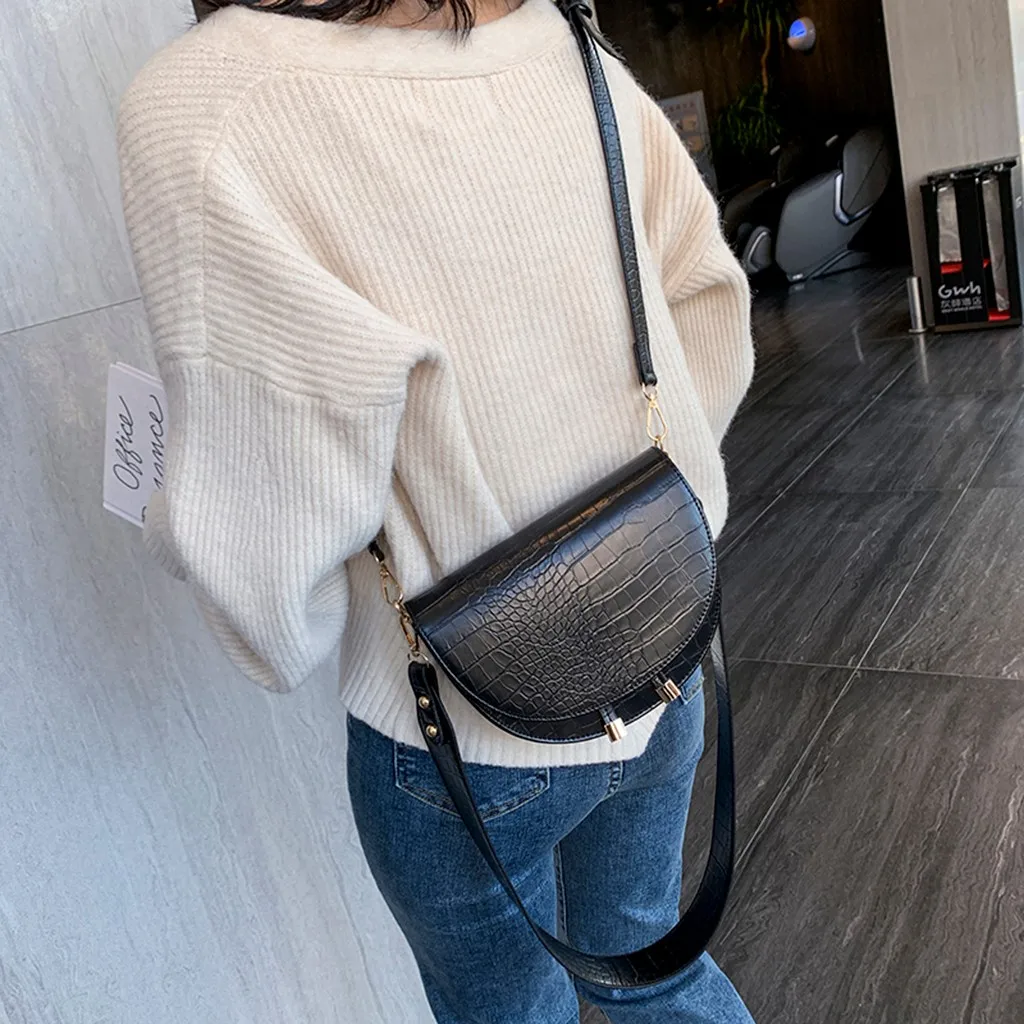 

Crocodile Pattern Crossbody Bags For Women Half Round Messenger Bag Pu Leather Luxury Handbags Women Designer Shoulder Bag #t1g
