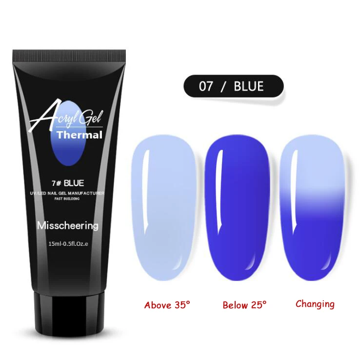 07 Blue 15 мл полигель для изменения температуры, прозрачный дизайн ногтей, Камуфляжный цвет, форма для ногтей, кристалл, УФ гель, полигель, ломтик, кисть, гель для ногтей - Цвет: 07 Blue