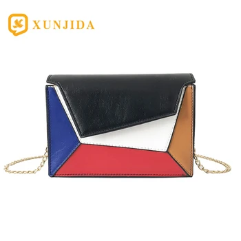 

XUNJIDA 2020 NEW Women Bag Handbag Retro Splice Contrast Color PU Leather Chain Flap Shoulder Bag Mini Multicolor Messenger Bag