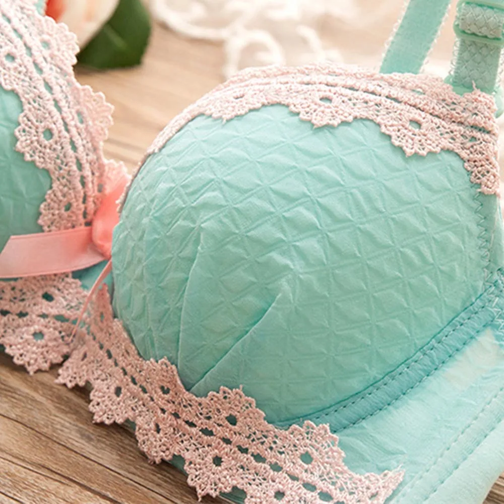 Girls Sexy Bra Sets Lace Padded Push Up Brassiere Young Girl Underwear And Briefs Hot Sale Comfort Elastic Underpanty Size 30A B sexy bra panty