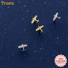 Trustdavis 925 Твердые Настоящее Стерлинговое Серебро сладкий самолет CZ серьги гвоздики подарок для женщин девочек дети леди ювелирные изделия DA294