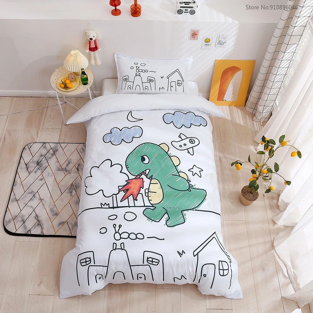 

Cartoon Green Dinosaur Bedding Set Moon Crib Duvet Cover for Baby Kids Children Bed Set Twin Queen Size Fire Dragon Quilt Cover