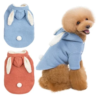 

Winter Warm Pet Dog Clothes Dog Coat Jacket Thickening Velvet Puppy Outfit With Cute Rabbit Ears For Cat Dog French Bulldog 2019