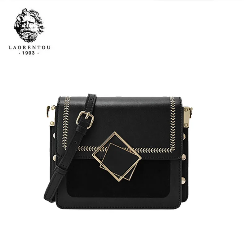 

LAORENTOU women leather bag 2019 new fashion one shoulder messenger bag Wild hit color square bag
