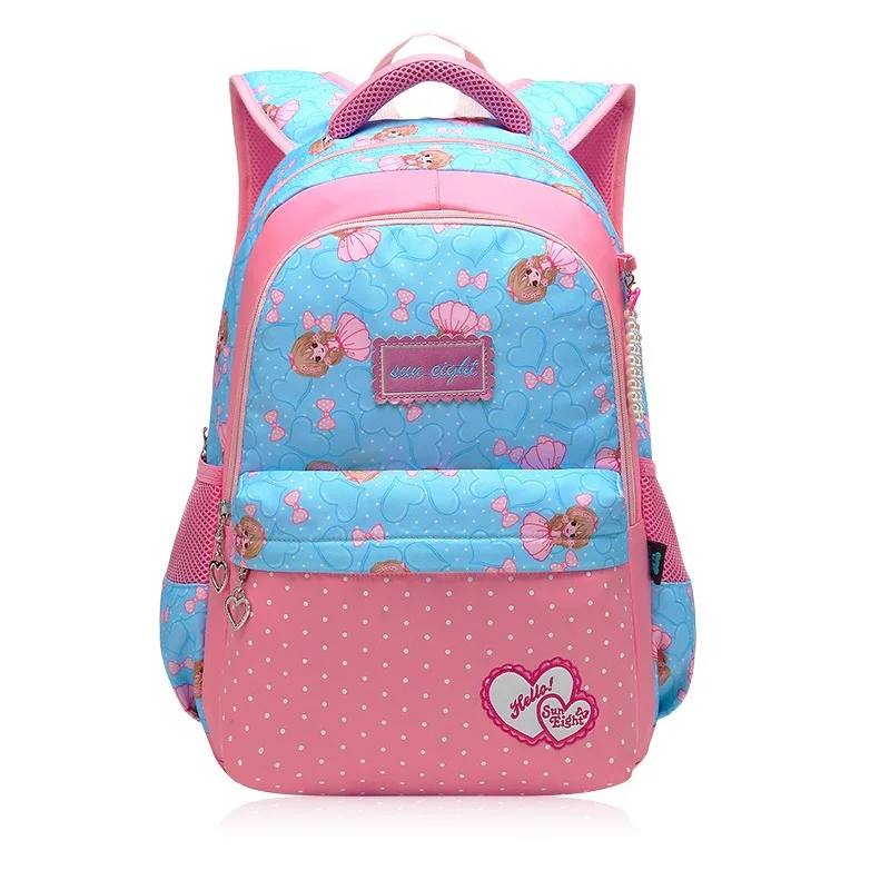 blue floral Нейлон платье принцессы с узором в горошек платье-пачка с бантом и узором, Детский рюкзак для детей школьная сумка от бренда mochila escolar bolso bolsa для учеников, для девочек - Цвет: blue floral