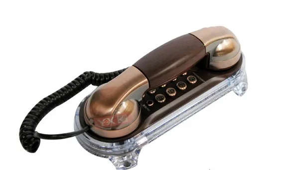 Антикварный телефон проводной элегантный телефон Ретро Trimline телефоны стационарный телефон с металлическими кнопками синий фонарик входящий вызов - Цвет: Red copper