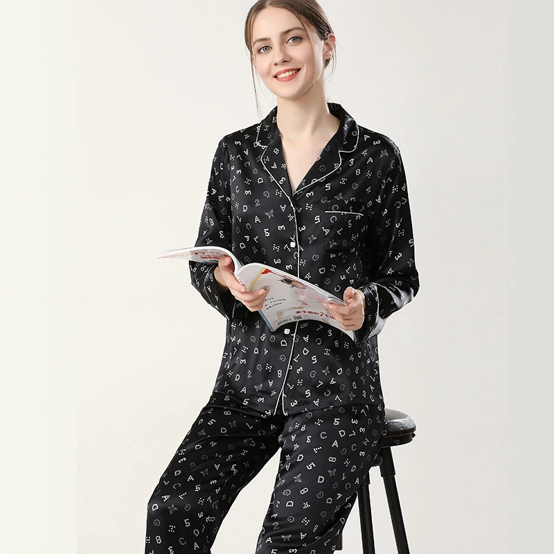 

Maison Gabrielle 100% Mulberry Silk Printed Pajamas Set Women's Loungewear Long-Sleeve Two-Piece Classic 1920s Vintage Homewear