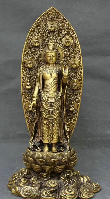 929++ Китайская латунная медная статуя Guan Yin Kwan-yin Goddess Stand Lotus с подсветкой