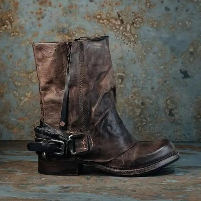Женские ботинки до середины икры; chaussure boots; винтажные теплые ботинки-гладиаторы из искусственной кожи на среднем каблуке без застежки; zapatos mujer sapato; H793