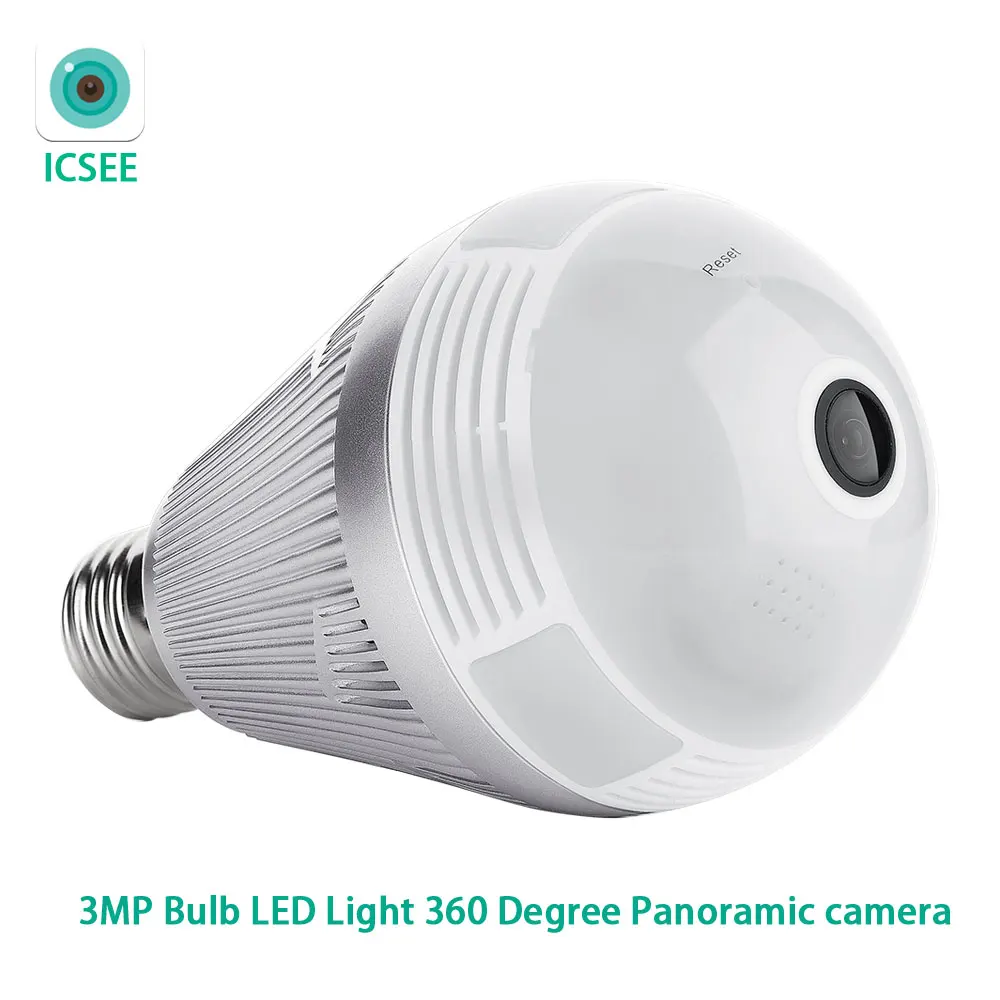 ICSEE APP 3MP Bulb LED Light Wifi Fish-Eye 360 Degree CCTV VR Home Security Panoramic IP Camera | Безопасность и защита