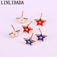 10Pair enamel Star Stud Earrings For Women with Clear CZ Earrings white red blue Jewelry cute Gift