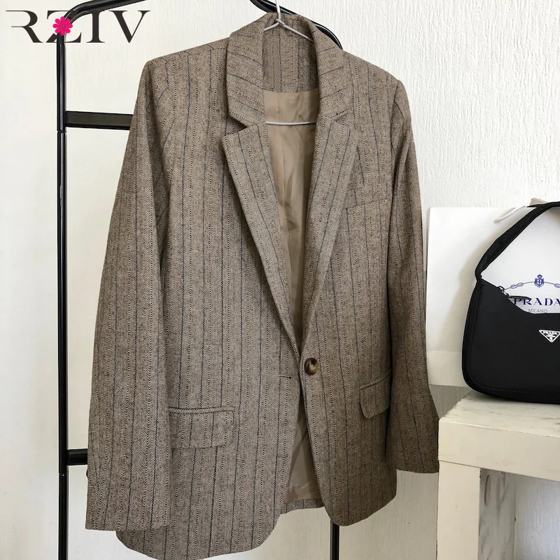 RZIV Autumn and winter women's suit casual striped single button pocket decorative suit RZIV Autumn and winter women's suit casual striped single button pocket decorative suit