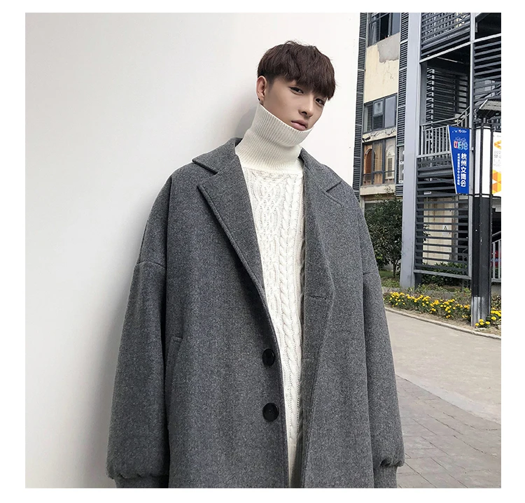 Зимнее новое шерстяное пальто для мужчин, модная однотонная повседневная шерстяная куртка с v-образным вырезом, Мужская Уличная универсальная свободная британская ветровка