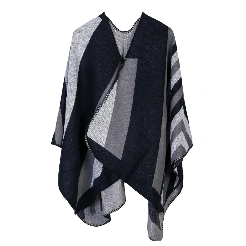 

Women Open Front Poncho Cape Color Block Striped Shawl Wrap Oversize Cardigan
